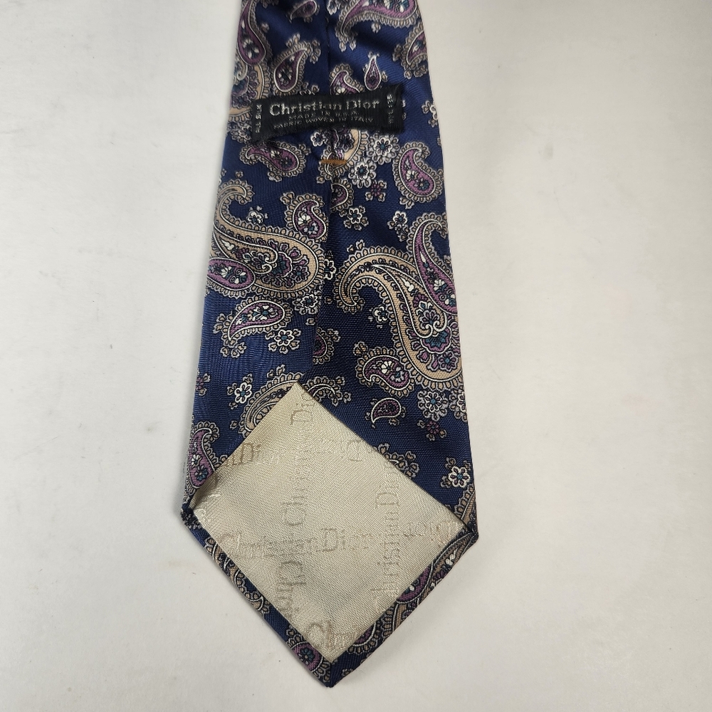 CHRISTIAN DIOR Italian Silk Tie Blue Paisley Made USA - Picture 3 of 6